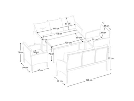 Set de gradina din ratan, 5 piese, negru/gri, GLOBAL341