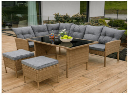 Set de grădină din ratan, culoare naturală / gri deschis, GLOBAL342